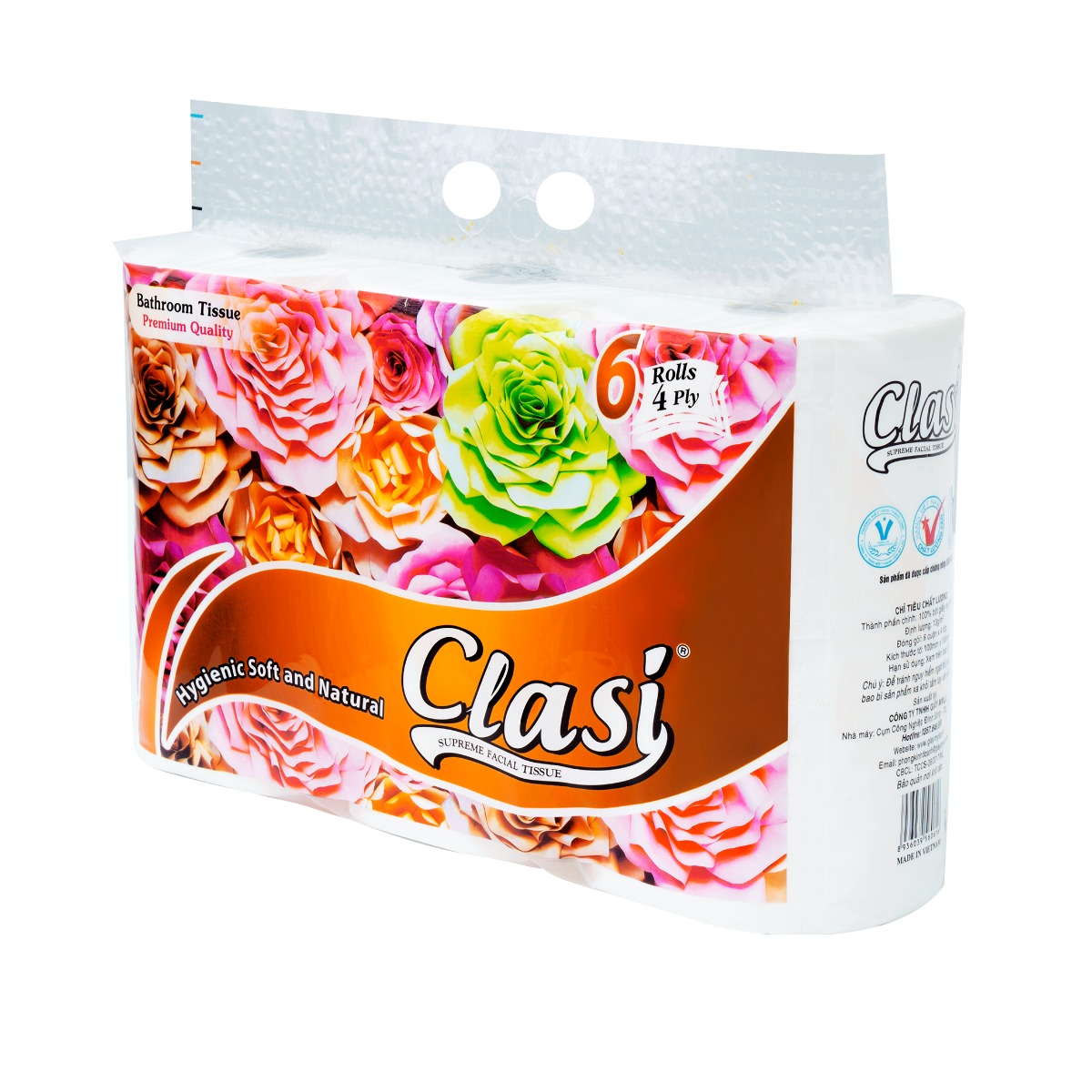 Giấy vệ sinh Clasi hoa hồng có lõi 6 cuộn/lốc