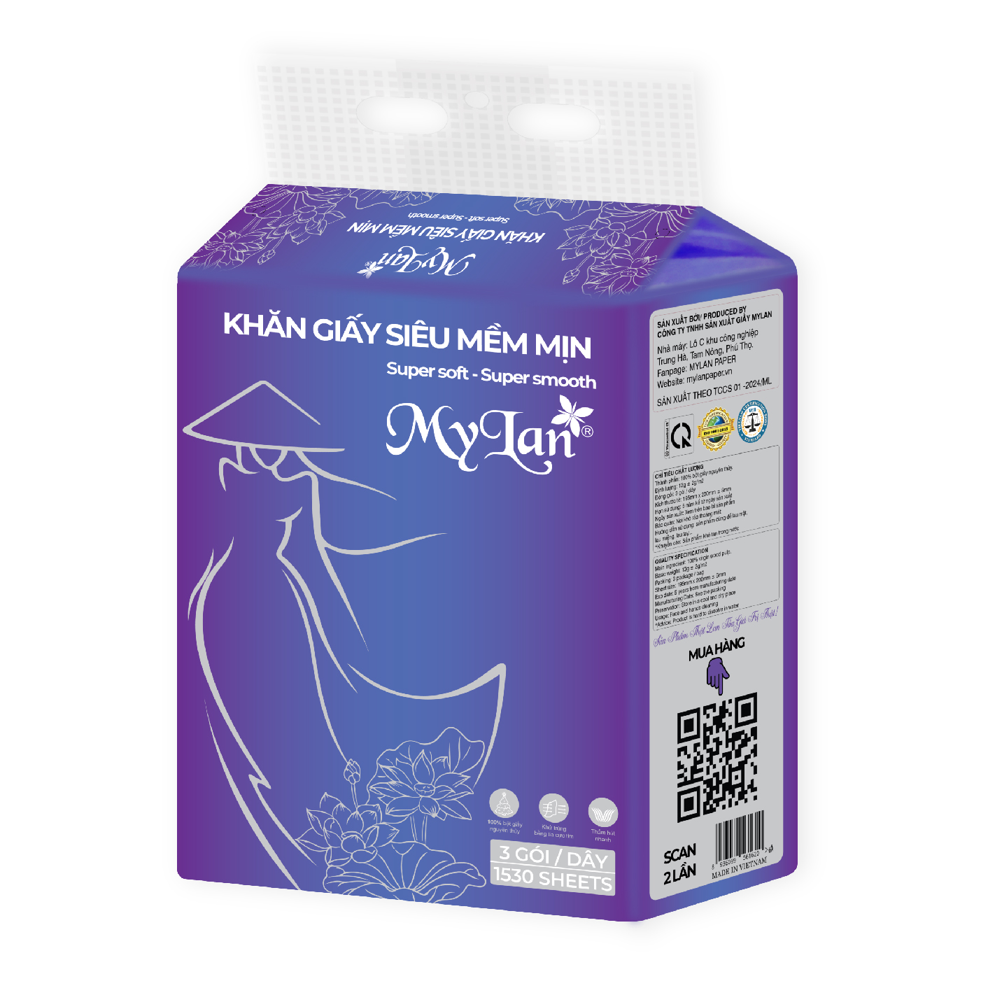 Khăn giấy siêu mềm mịn Mylan 510 tờ 3 gói/lốc