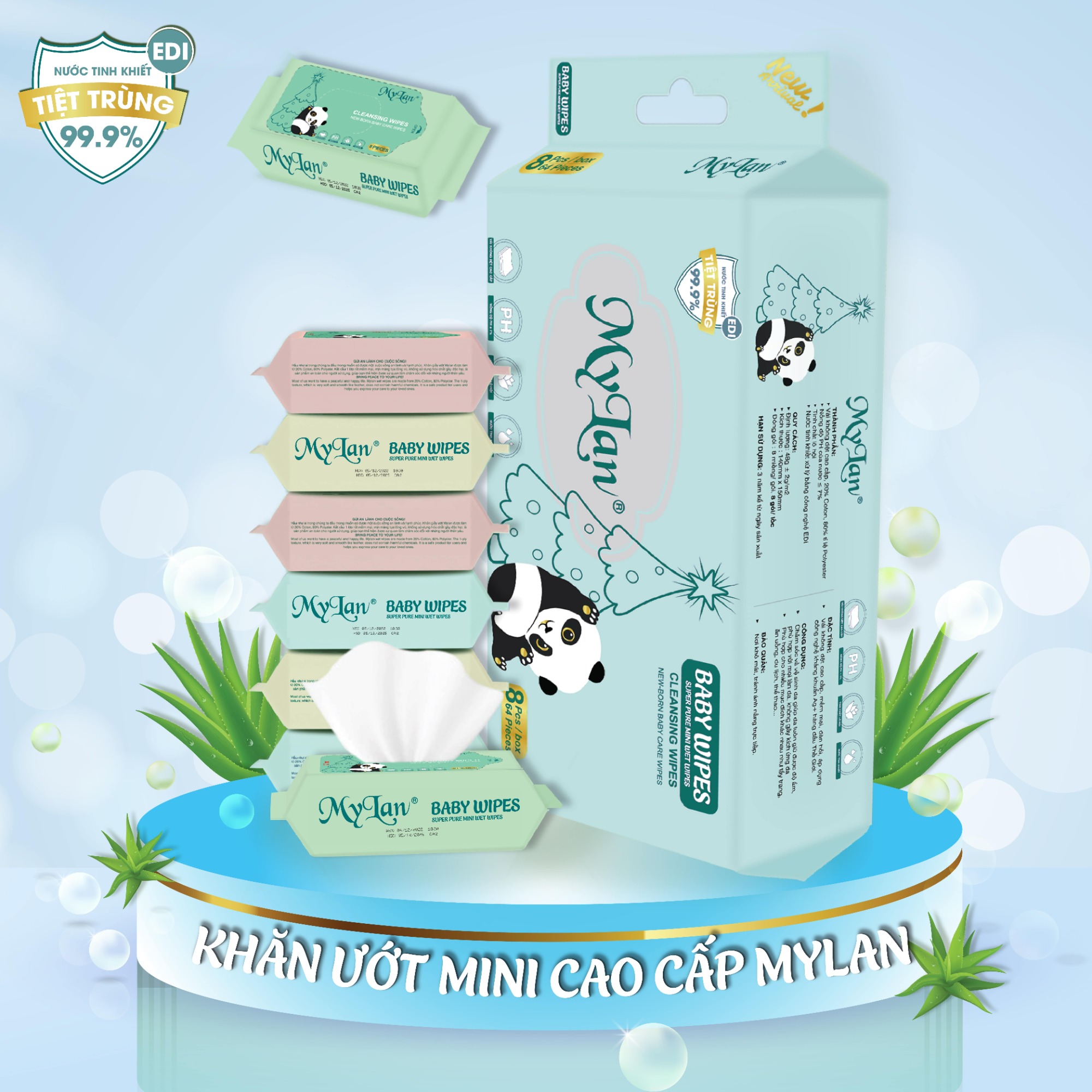 Khăn ướt mini Mylan 8 gói/lốc