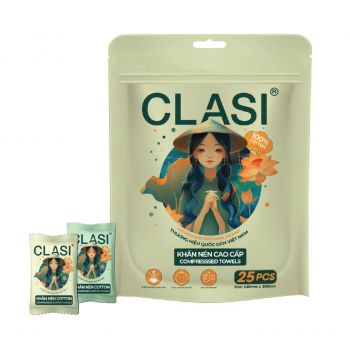 Khăn nén cao cấp CLASI  24cmx30cm, 25 cái/túi